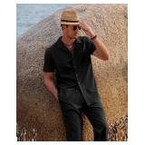 COOFANDY Men Linen Sets 2 Pieces Beach Short Sleeve Shirt Yoga Pant Big and Tall