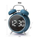 JUSTUP Digital Small Alarm Clock, 4.5 Inch Double Bell Electronic LED Alarm Clock, Plug in or Battery Operated Silent Metal Table Clock, Bedside Loud Bell Clock for Heavy Sleepers Adults Kids (Blue)