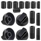 4 Pack Black Control Knobs with Replacement for 12 Adapters, Stove Knobs Replacements, Upgrade Knobs, Wide Application for for Oven Stove Range