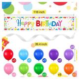 VitalCozy Large Colorful Happy Birthday Yard Banner Sign with Balloons 118 x 19.7 Inches Happy Birthday Yard Party Backdrop Banner for Outdoor Indoor Party Decorations with 2 Roll Ribbon