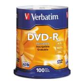 Verbatim DVD-R Blank Discs AZO Dye 4.7GB 16X Recordable Disc - 100 Pack Spindle,Silver