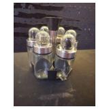 Mlici Oil and Vinegar Dispenser Set of 6 Bottles, Stainless Steel Salt Pepper Holder with 360° Rotating Holder, Cruet Soy Sauce - Premium Glass Condiment for Kitchen, Tabletop, Kitchen Containers (1 