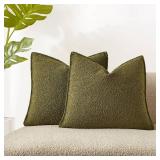 JUSPURBET 18x18 Pillow Covers Set of 2 Decorative Throw Pillow Covers Case for Couch Sofa Bed Soft Boucle Textured Cushion Covers with Hidden Zipper for Home Decor Living Room,Olive Green