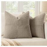 MIULEE Light Brown Corduroy Pillow Covers Pack of 2 Boho Decorative Spliced Throw Pillow Covers Soft Solid Couch Pillowcases Cross Patchwork Textured Cushion Covers for Living Room Bed Sofa 18x18 inch