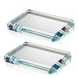 Set of 2 Rectangular Glass Paperweight Blocks - Clear Glass Paper Weights - Glass Block Decor Tiles for Office, Home Crafts, Projects, Ornaments (A)