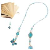 Blue Butterfly Beaded Bookmark - Fantasy Crystal Bead Gold Chain Fantasy Bookmark, Butterfly Aesthetics Pendant, Book Marks Gifts for Books Lovers Students Teacher Office School Supplies
