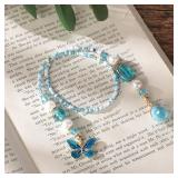 Blue Butterfly Beaded Bookmark - Fantasy Crystal Bead Gold Chain Fantasy Bookmark, Butterfly Aesthetics Pendant, Book Marks Gifts for Books Lovers Students Teacher Office School Supplies