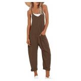 Muchpow Womenfts V Neck Sleeveless Jumpsuits Spaghetti Straps Harem Long Pants Overalls With Pockets (Brown,Medium)