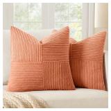 MIULEE Coral Red Corduroy Pillow Covers Pack of 2 Boho Decorative Spliced Throw Pillow Covers Soft Solid Couch Pillowcases Cross Patchwork Textured Cushion Covers for Living Room Bed Sofa 18x18 inch