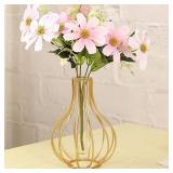 Radefasun Desktop Plant Vases with Test Tube Glass Flower Vase with Gold Metal Stand Propagation Station Plant Holder for Home Wedding Decor