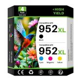Skydo 952XL Ink Cartridges Combo Pack Replacement Compatible for HP 952XL 952 Black Color Ink Cartridges Use with Officejet Pro 8710 7740 7720 8210 8720 8725 8715 8740 Printers (4-Pack, BCMY)