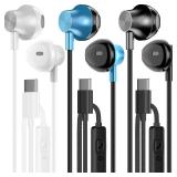 LWZCAM USB C Headphone with Microphone 3 Pack, Type C Wired Earbuds with Noise Isolating, in-Ear USB-C Earbuds Earphones Compatible with iPhone 15, iPhone 16, iPad