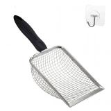 Firsal Cat Litter Scooper with Holder,Sturdy Litter Cleaner Corner Shovel,Stainless Steel Mesh Litter Scoop,Easy to Clean,Non-Slip Handle,Suitable for All cat Litter