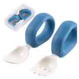 HIWOOD Baby Self Feeding Training Spoon and Fork Set with Travel Case, BPA-Free Cute Circle Toddler Training Utensils, SiliconeABS Great Tableware Set Spoons Fork for Kids (Blue)