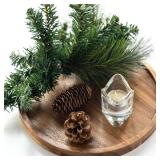 11.5 Inches Candle Holder Tray Home Decor, Round Wood Tray for Coffee Table, Small Wooden Serving Decorative Trays for Home