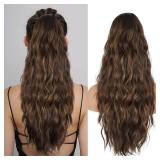 Drawstring Ponytail for Women, 26 inch Long Ponytail Extension, Synthetic Pony Tails Hair Extensions, Highlight Hair Extensions Ponytail for Daily Use (Color: Brown Mixed Honey Blonde)