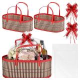 Reallnaive 2 Sets Empty Gift Baskets Large Woven Bamboo Basket for Christmas DIY Birthday Party Empty Gift 15.75 x 7.87 x 6.3 Inch, Bows and Cellophane Wrap Bags