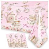 3 Pcs Pink Floral Tea Tablecloth 54ftft x 108ftft Letfts Par Tea Table Cover for Teapots Teacups Theme Girls Par Tea Baby Shower Floral Birthday Engagement Bachelorette Party Table Supplies Decoration