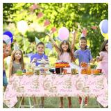 3 Pcs Pink Floral Tea Tablecloth 54ftft x 108ftft Letfts Par Tea Table Cover for Teapots Teacups Theme Girls Par Tea Baby Shower Floral Birthday Engagement Bachelorette Party Table Supplies Decoration