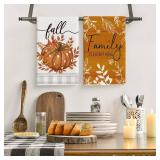 Artoid Mode Orange Buffalo Plaid Polka Dot Pumpkin Fall Kitchen Towels Dish Towels, 18x26 Inch Farmhouse Eucalyptus Leaves Decoration Hand Towels Set of 4