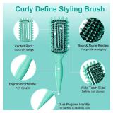 Curly Hair Brush, Curl Defining Brush with Soft Boar Bristles Detangling Tangled Glides, Wide-Teeth Design Effortlessly Shaping and Defining Curls, Curling Definer for Wet and Dry Hair (Green)