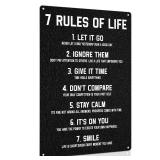ALKB Inspirational Metal Sign for Teen Bedroom Decor - Motivational Wall Decor for Bedroom Office Girls, Boys, Teenager - 7 Rules of Life 8x12 Inch