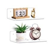 luium 9 Inch Clear Acrylic Floating Shelf, No Drill Adhesive Wall Shelf Set of 2 for Storage, Floating Shelves Damage-Free Expand Wall Space for Living Room, Office, Gaming Room, Bathroom