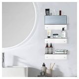 luium 9 Inch Clear Acrylic Floating Shelf, No Drill Adhesive Wall Shelf Set of 2 for Storage, Floating Shelves Damage-Free Expand Wall Space for Living Room, Office, Gaming Room, Bathroom