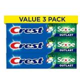 Crest + Scope Whitening Toothpaste - Pack of 3, 5.4 Oz Tubes - Anticavity Fluoride Toothpaste, Fresh Breath, Kills Germs - Tartar Protection, Enamel Protection - Minty Fresh Flavor
