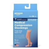 Amazon Basic Care Medical Compression Stockings, 20-30 mmHg Support, Women and Men Thigh Length Hose, Open Toe, Beige, 2X-Large (Previously NuVein)