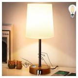 LuxeBeam Modern USB and Type-C Bedside Lamp with Touch Control, Dimmable Table Lamp with White Fabric Shade Enhanced with Gold Threads, Includes LED Bulb - Ideal for Bedroom, Office, Dorm