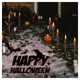 Halloween Decorations Outdoor, 5 Pack Solar Pathway Lights, LED Skull Black Hand Candle Holder, Outdoor Party Home Garden Porch Decor Orange and Green Lights