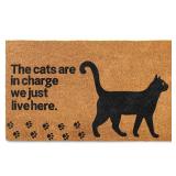 MAINEVENT The Cats are in Charge Cat Doormat 30x17 Inch, Funny Door Mat for Covered Outside Area, Cat Themed Decor Funny Welcome Mat wNon-Slip Backing