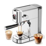 XIXUBX 20Bar Espresso Machine, Compact Espresso Maker with Milk Frother, Stainless Steel Coffee Machine for CappuccinoandLatte, 42oz Water Tank, Visible Pressure Gauge, HomeandOffice, Silver