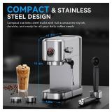 XIXUBX 20Bar Espresso Machine, Compact Espresso Maker with Milk Frother, Stainless Steel Coffee Machine for CappuccinoandLatte, 42oz Water Tank, Visible Pressure Gauge, HomeandOffice, Silver