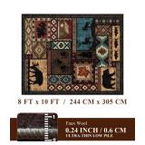 YIHOUSE Rustic Cabin Area Rug 8x10,Machine Washable Lodge Bear Rug,Non-Slip Low Pile Print Pattern Southwestern Rug for Living Room Bedroom