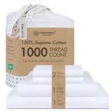 Threadmill 100percent American Supima Cotton Sheets, Queen Sheet Set 1000 Thread Count Luxury 4 PC Luxury Bedding Set, Hotel Quality Sateen Weave, Hotel White Sheets with Elasticized Deep Pocket