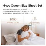 Threadmill 100percent American Supima Cotton Sheets, Queen Sheet Set 1000 Thread Count Luxury 4 PC Luxury Bedding Set, Hotel Quality Sateen Weave, Hotel White Sheets with Elasticized Deep Pocket