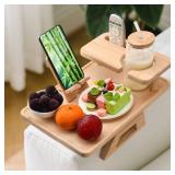 FZMEHL Sofa Arm Tray, Wooden Couch Arm Tray with Cup Holder and Rechargeable Mobile Phone Holder, for Drinks, Snacks, Remotes