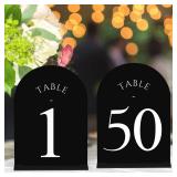 JOYIT Arch Wedding Table Numbers 1-50 with Stands Double-Sided Printed 5\ X 7\in Acrylic Table Signs with Black Background White Text, Perfect for Wedding Receptions, Partiesin