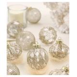 12 PCS Clear and Champagne Christmas Ball Ornaments, 80mm3.15 Inches Rustic Farmhouse Christmas Decorations, Large Shatterproof Luxury Hand-Painted Xmas Ornaments for Christmas Tree, Wedding