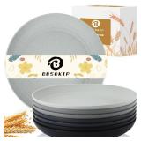 BUSOKIP 11 Inch Wheat Straw Plates - 8 Piece Set, Unbreakable Dinner Plates, Microwave Safe, Black and Grey