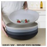 BUSOKIP 11 Inch Wheat Straw Plates - 8 Piece Set, Unbreakable Dinner Plates, Microwave Safe, Black and Grey