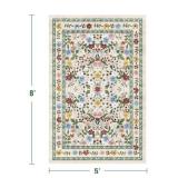 Deerly Floral Area Rugs 5x8 Vintage Boho Washable Non-Slip Living Room Carpet Soft Low Pile Colorful Thin Bedroom Floor Mat Indoor for Dining Room Playroom Nursery Farmhouse, BeigeGreenMulti