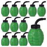 Tanlade Army Birthday Party Camo Party Supplies Grenade Cups with Straws and Lids, 10 oz Plastic Grenade Shape Cup Reusable Cups Bulk for Army Soldier Camouflage(12 Pcs)