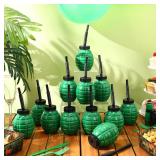 Tanlade Army Birthday Party Camo Party Supplies Grenade Cups with Straws and Lids, 10 oz Plastic Grenade Shape Cup Reusable Cups Bulk for Army Soldier Camouflage(12 Pcs)