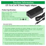 Gonine 12V 5A Power Supply Adapter for 12 Volt LED Light Strips LCD Monitor CCTV Camera Security System Router. AC 100-240V to DC 12V 60W Converter Cord with 8 Tips.
