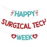 Happy Surgical Tech Week Banner - Surgical Technologist Appreciation Week Decor, Hospital Office Clinics, Thank You Nurses Doctor Party Decorations Blue Red