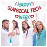 Happy Surgical Tech Week Banner - Surgical Technologist Appreciation Week Decor, Hospital Office Clinics, Thank You Nurses Doctor Party Decorations Blue Red