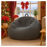 Honeydak Ribbed Rabbit Fur Stuffed Animal Storage Bean Bag Chair Cover (No Filler) Comfy Bean Bag Cover Without Filling or Home Bedroom Decor Organizing Plush Doll Textile Holder(Dark Gray,L)